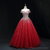 Shiny Red Sequins Pretty Long Formal Dress, Dark Red Sweet 16 Dresses